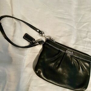 Coach Black Leather Wristlet with Silver Accents